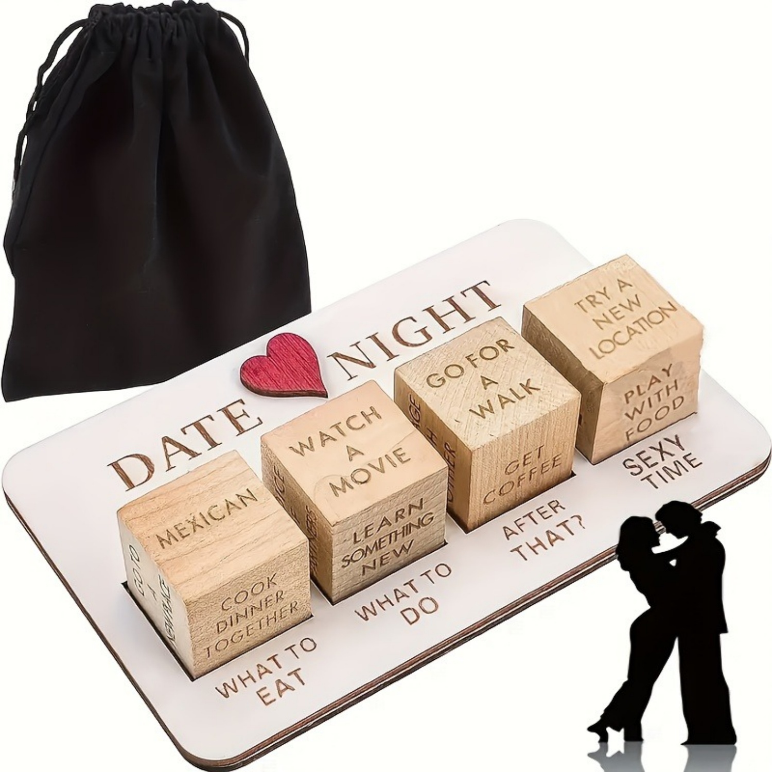 Date Night Dice 4PCS After Dark Edition Date Night Wooden Dice Game for Couples Wood Reusable Couple Anniversary Date Dice