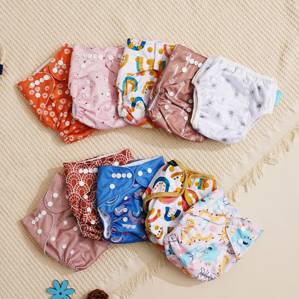 Elinfant 10Pcs Washable Reusable Baby Cloth Diapers Polyester Random Style Fit 3-15kg Infants Adjustable Comfortable Diaper