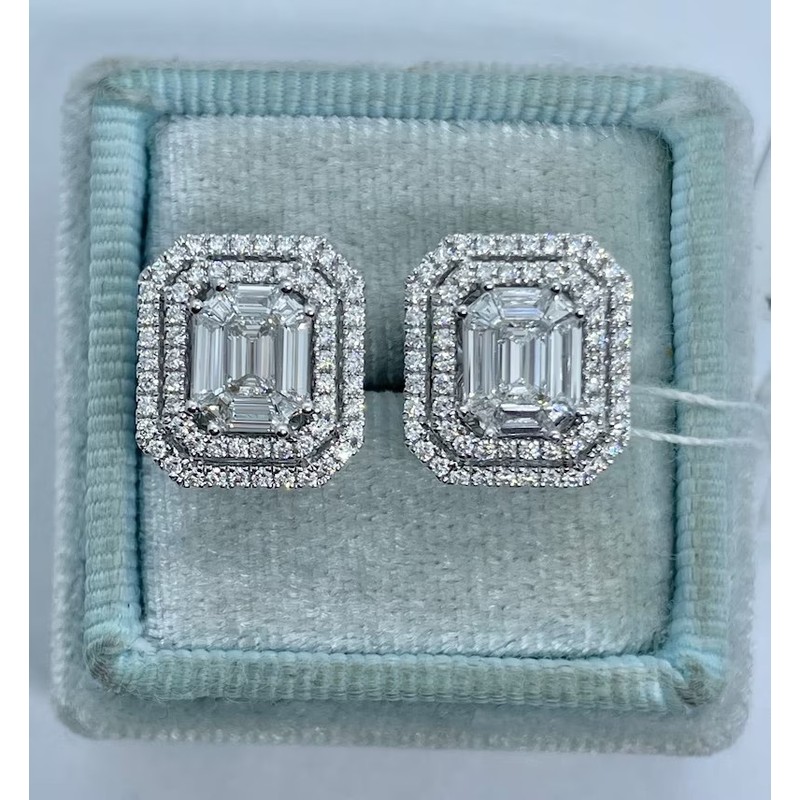 1 Pair New Fashion Luxury Silver Zircon-like Nail Earrings for Women Party Jewelry