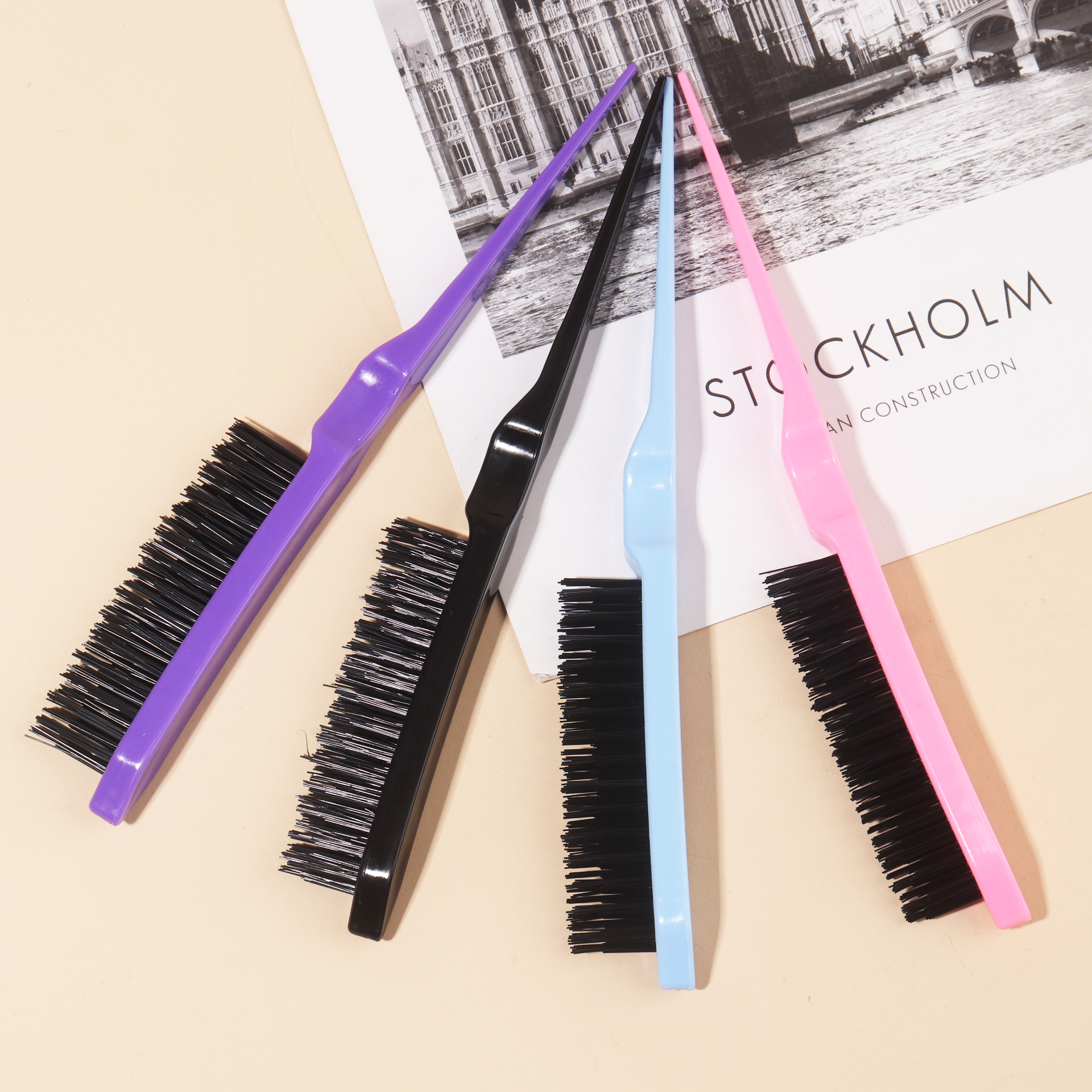 1pcs Hair Teasing Brush, Salon Back Combing Brush Rat Tail Teasing Brush Hair Teasing Brush Nylon for Back Combing Styling Tool