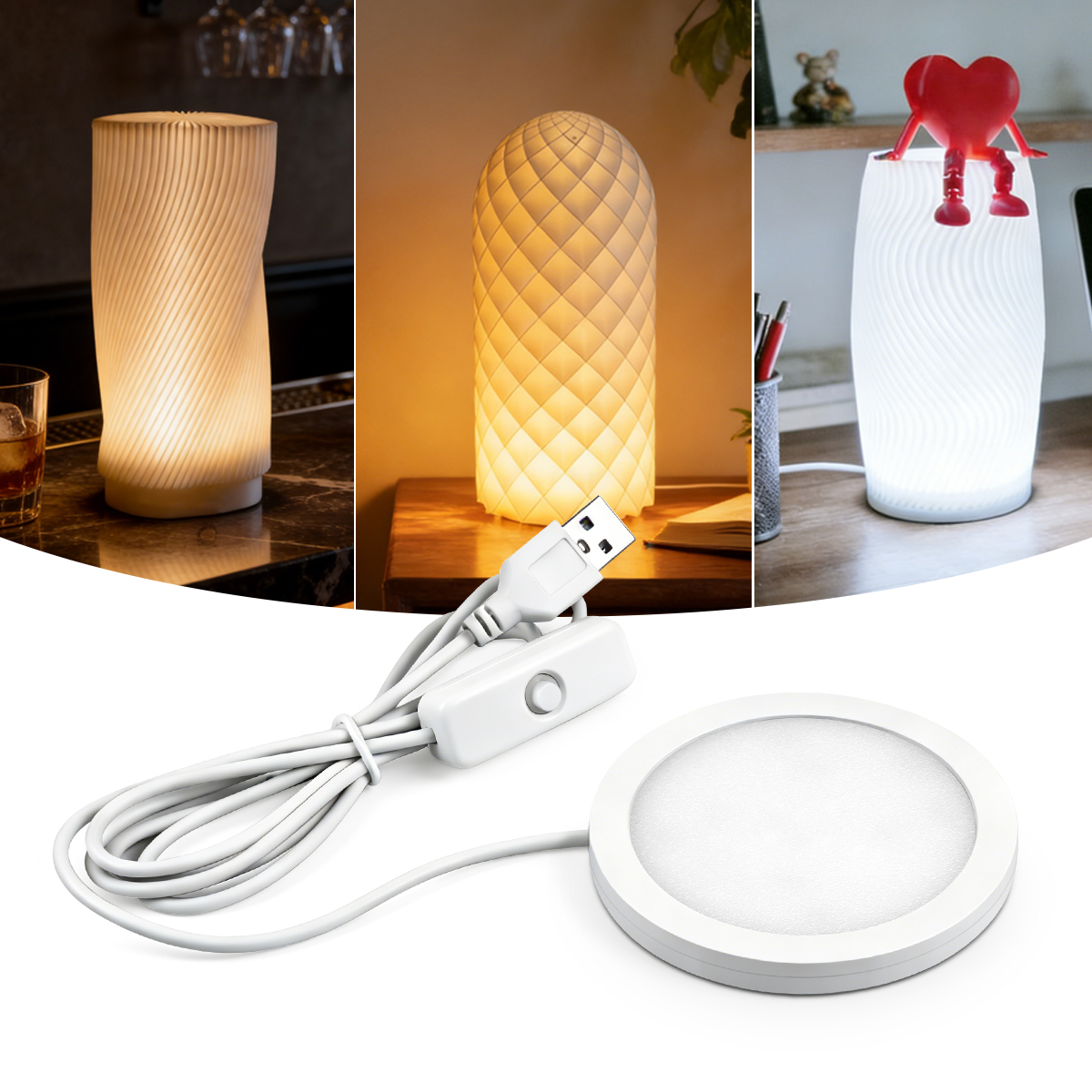 5V Ultra Thin Round LED USB Lamp Bedroom Bedside Table Night Lamp Light White/Warm White/Natural White Three Colors Available