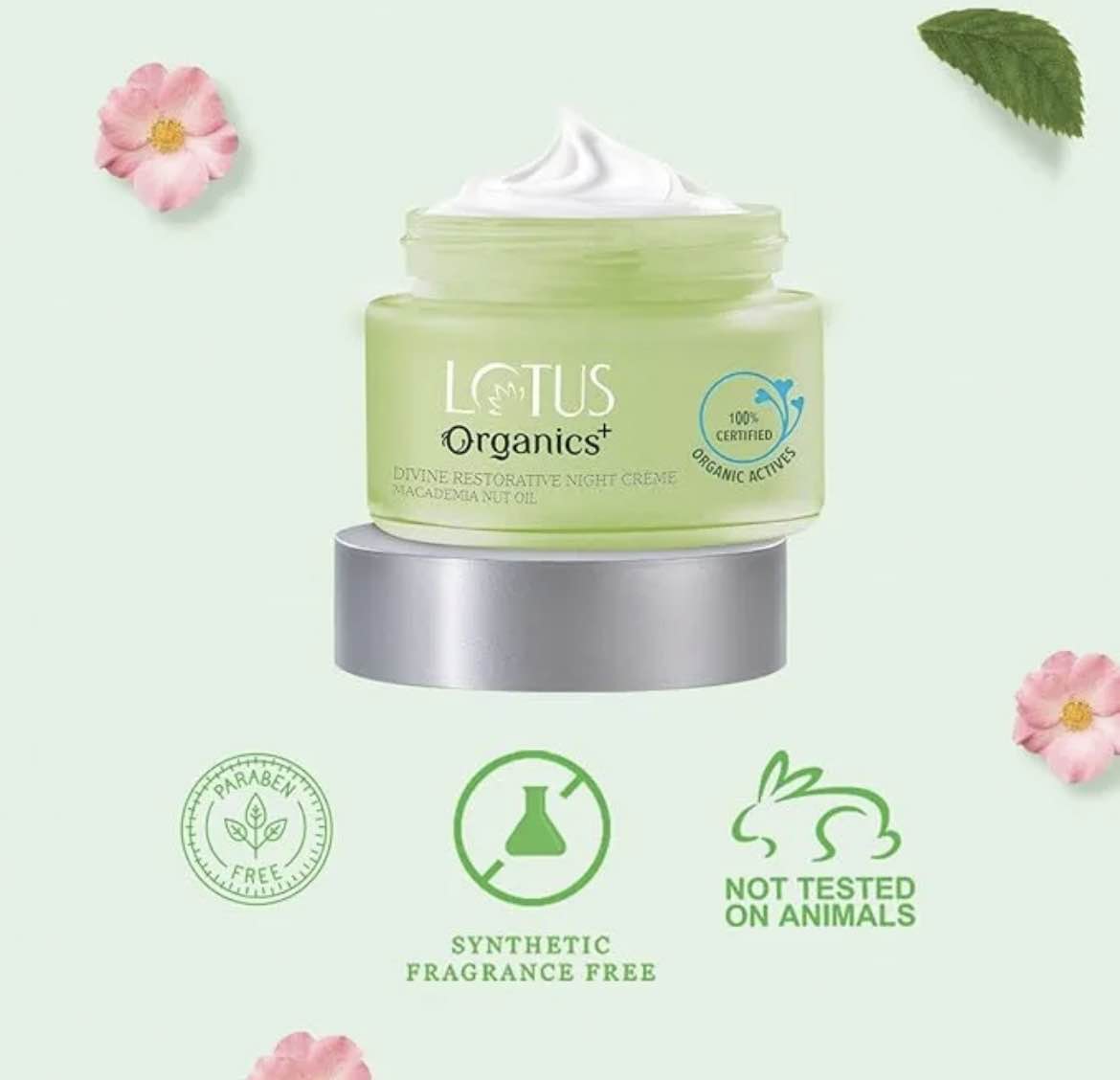 Lotus Organics+ Divine Restorative Night Cream | Macadamia Nut Oil | Barrier Repairing Moisturiser | 100% Organic | 50g