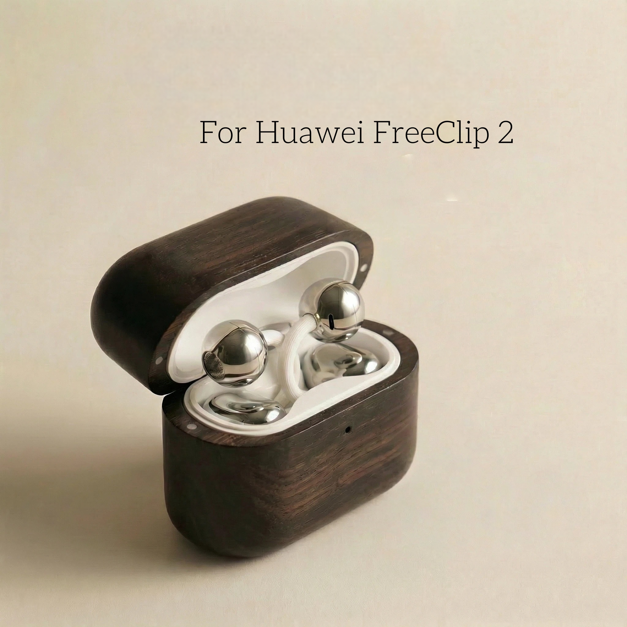 Ebony Wood Earbuds Case for FreeClip 2, Real Solid Wood Protective Cover, Handmade Natural Ebony Wood Case, Smooth Touch