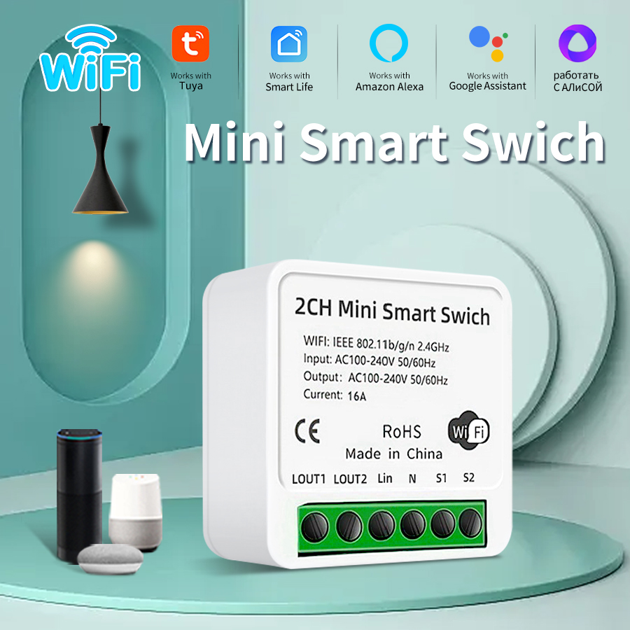Tuya Smart Home WiFi Smart Light Switch DIY 16A Circuit Breaker Relay Module Alexa Voice Control lightify