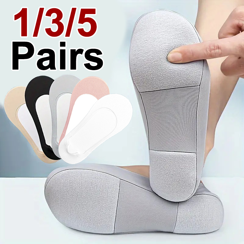 1/3/5 Pairs Women Foot Shock-Absorbing Invisible Socks Summer Breathable Comfortable Elastic Non Slip Solid Color Casual Socks