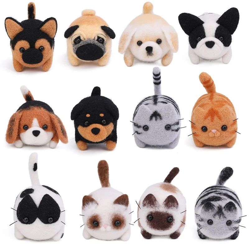 KRABALL Non-Finished Dog Cat Handmade Wool Felting Material Package For Doll Making Toy DIY Child Needle Felting Tool Kit