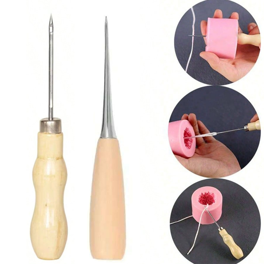 1/2pcs Leather Hand Stitching Awl Tool Leather Craft Hole Punch Tool Wood Handle Steel awl Craft Stitching Leather Tools
