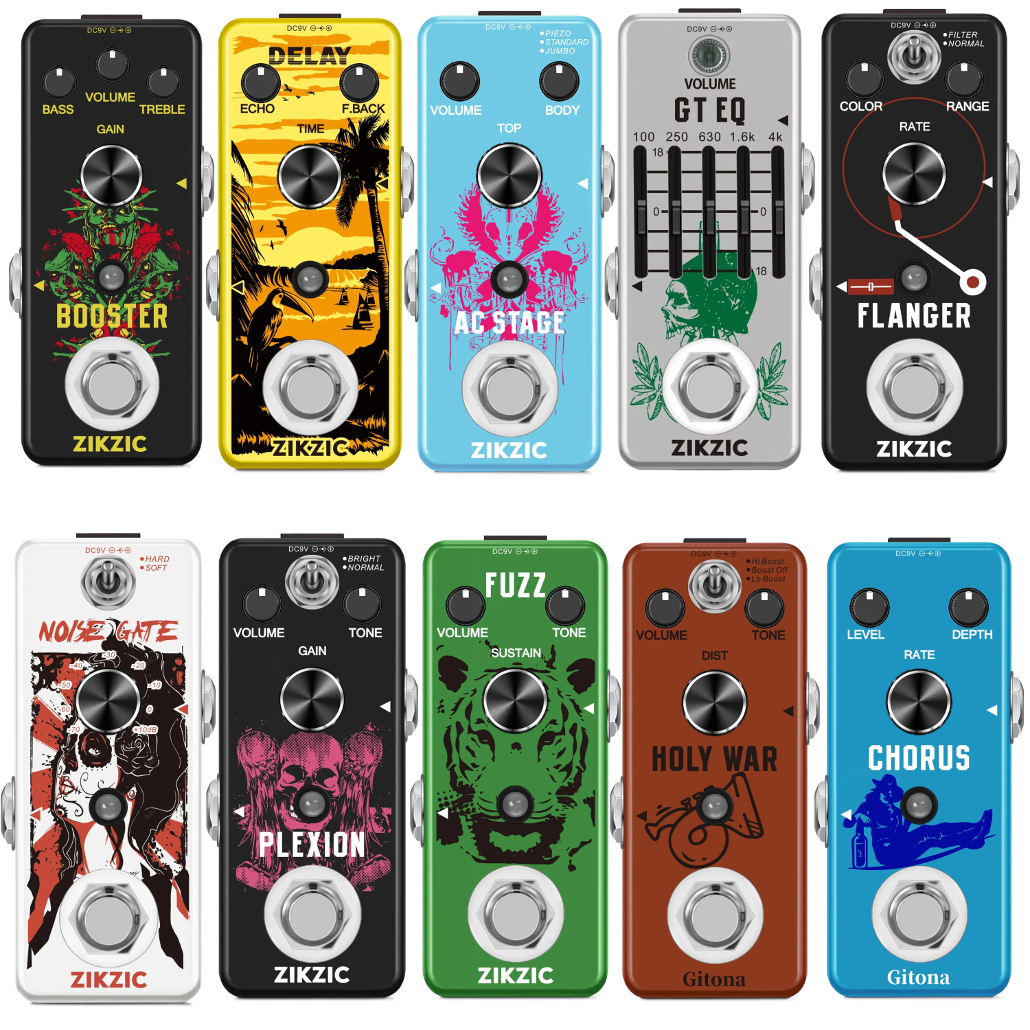 ZIKZIC Guitar Pedals Noise Gate Flanger Equalizer Delay Acoustic Plexion Overdrive Gitona Chorus Metal Distortion Fuzz Rowin