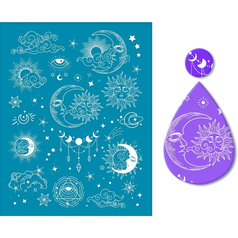 1 pc Moon Pattern Non-Adhesive Silk Screen Printing Stencil Reusable Washable Stencils for Polymer Clay Jewelry Making 5x4inch