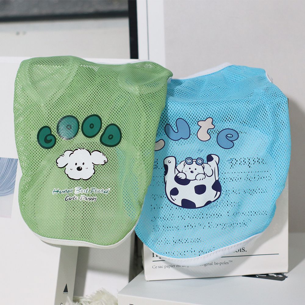 Cats and dogs clothes Spring and summer mesh vest Thin cute cartoon printed vest Small mesh Bears Golden corgi
