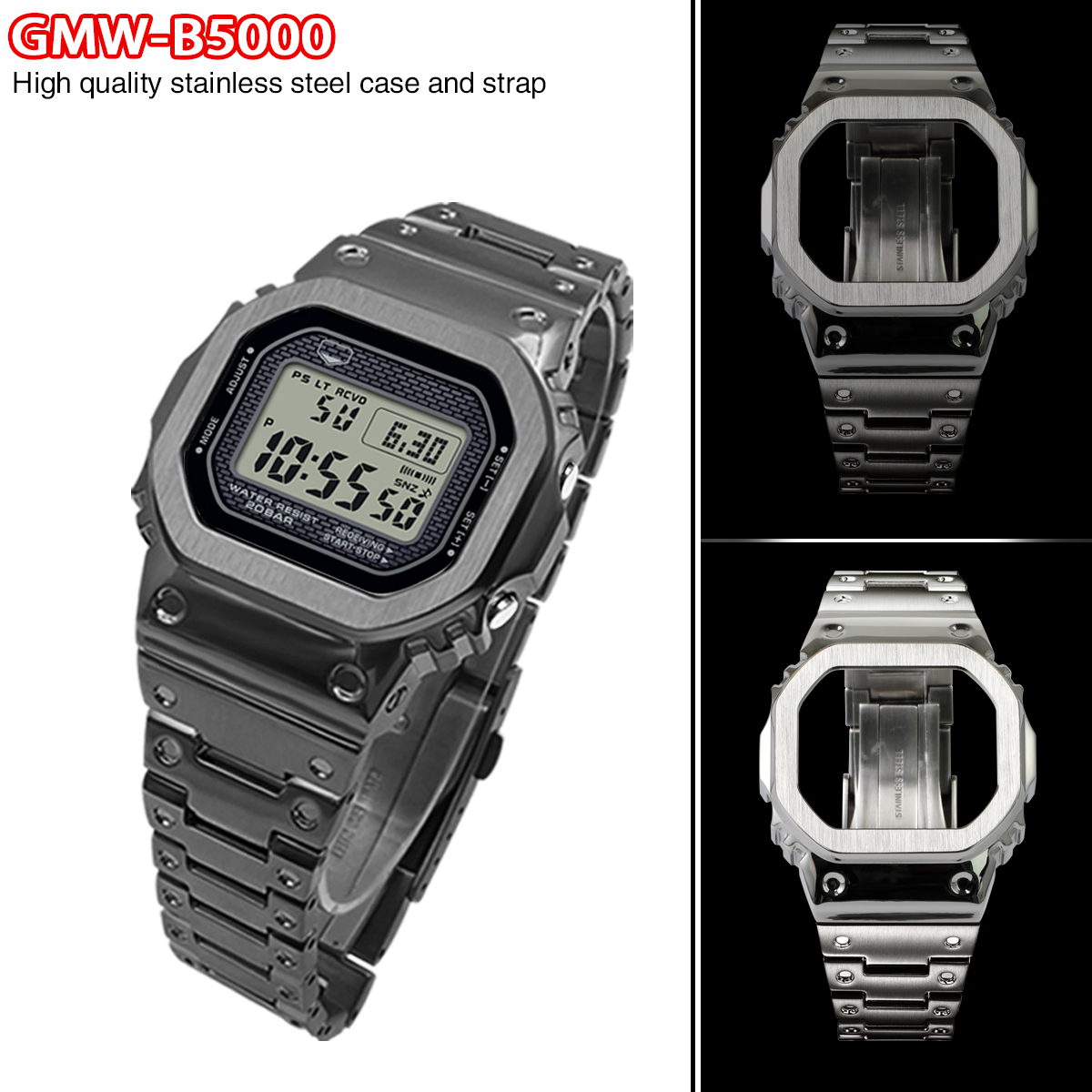 GMWB5000 Mod Kit Stainless Steel Watch Case Quick Release Solid Metal Bracelet Compatible with GMW-B5000 Watch Part Replacement