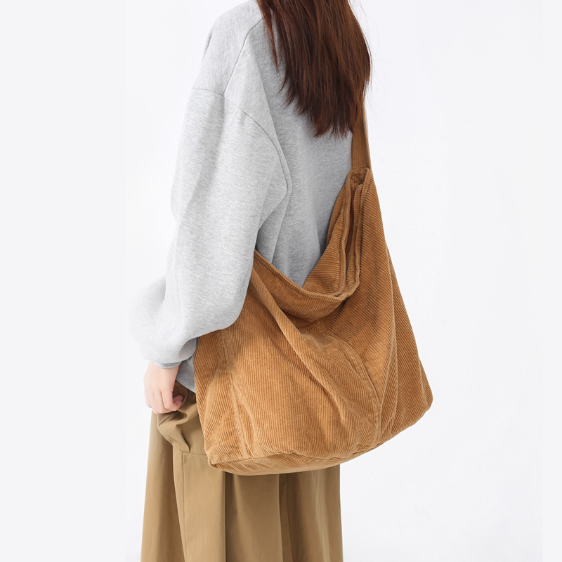 Vintage Women's Corduroy Shoulder Bags Large Capacity Crossbody Bag Casual Handbag Crossbody Purse