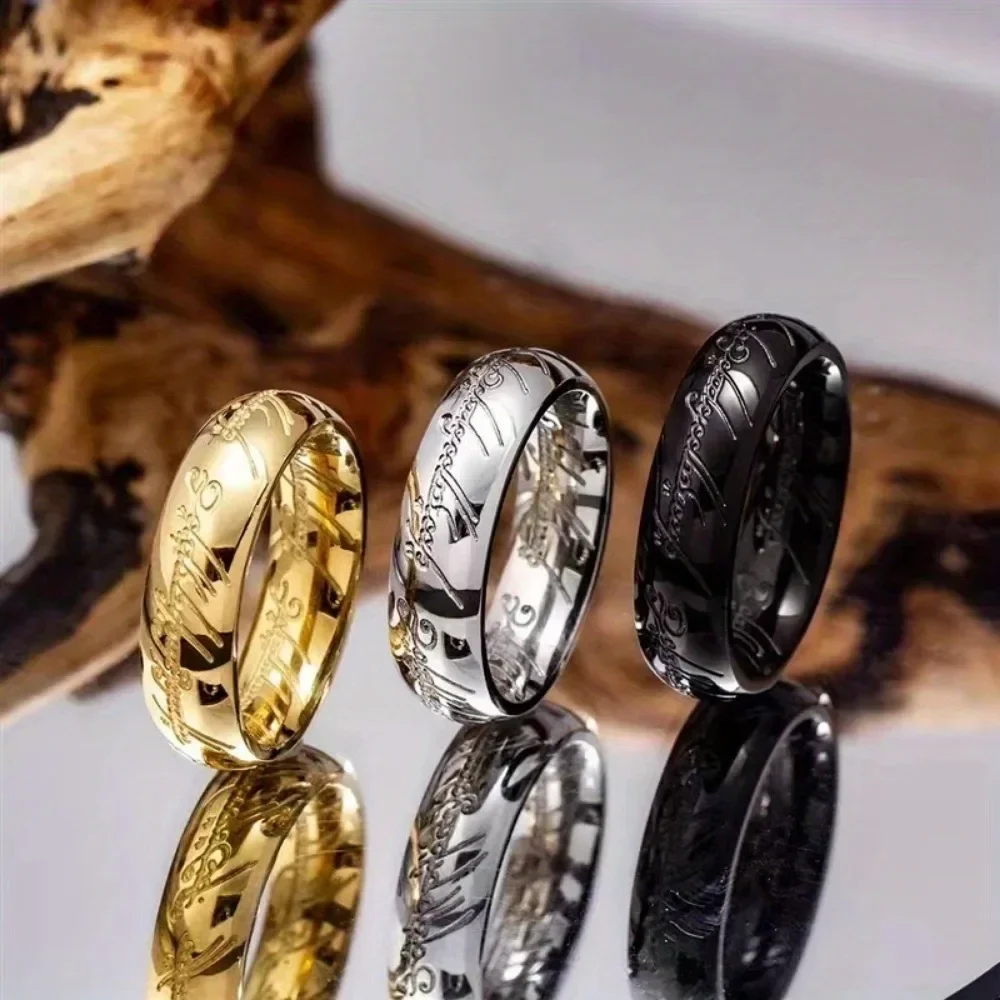 3pcs Simple Trendy Stainless Steel Man Rings, Golden, Black, Silvery Colors