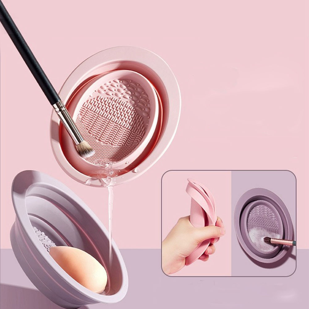1PC Soft Silicone Makeup Brush Folding Cleaning Bowl Brushes Cleaning Mat Cosmetic Eyeshadow Brush Cleaner Colorful Scrubber Box