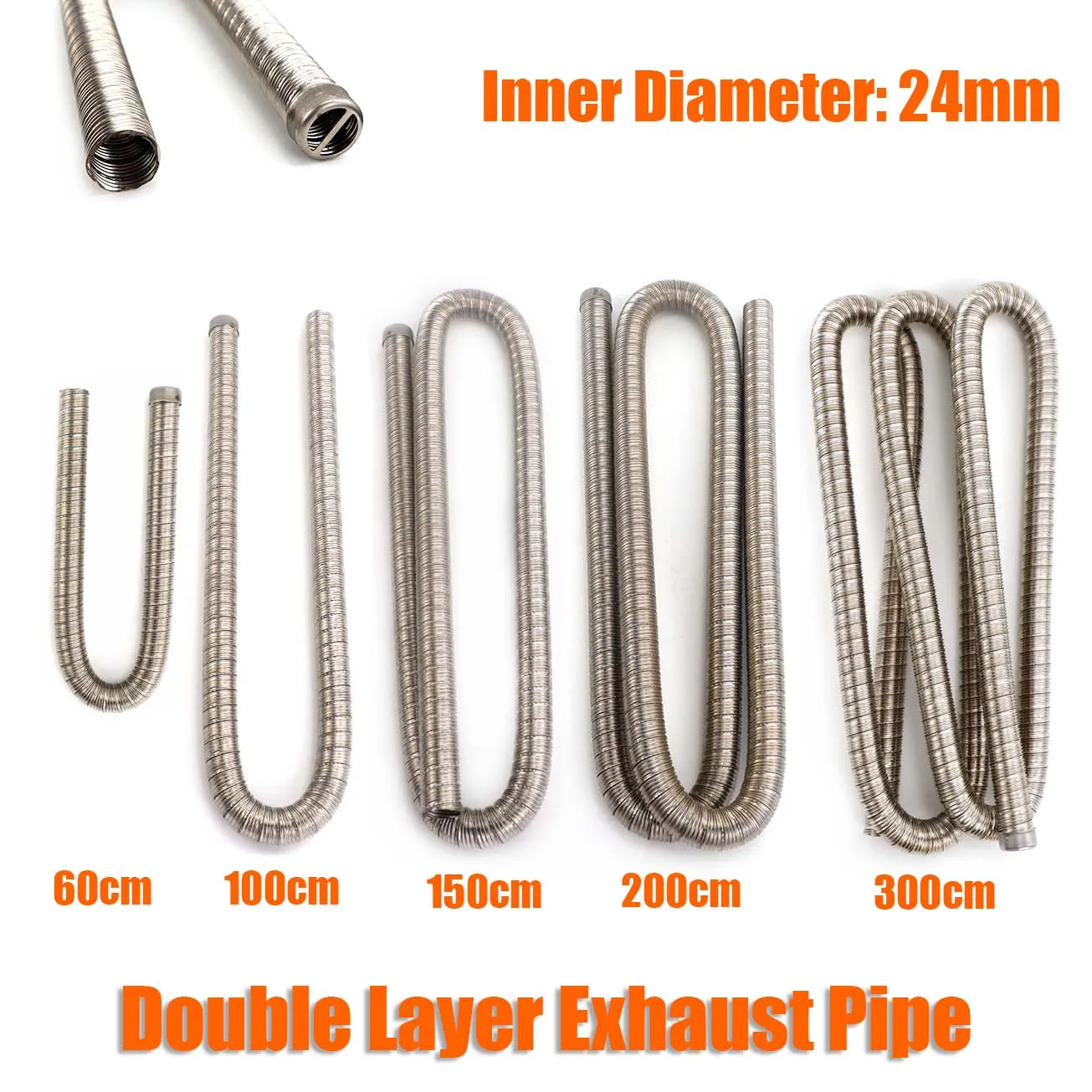 60cm - 300cm 24mm Double Layer Exhaust Pipe Air Diesel Parking Heater Stainless Steel Tube Gas Vent Hose For Car Caravan Camper