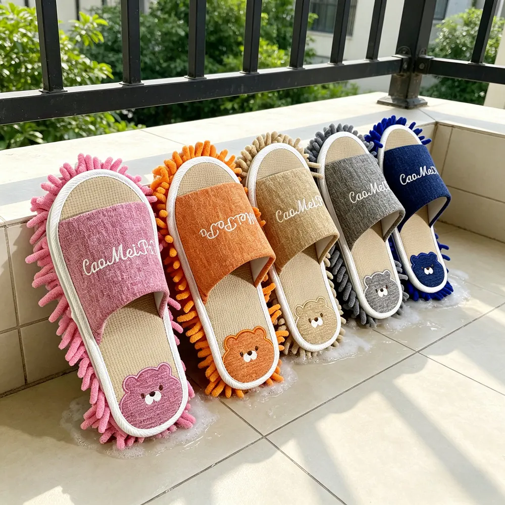 1 Pair Microfiber Cleaning Mop Slippers Washable Floor Cleaning House Mop Shoes Dusting Slippers Dirt Removal Tool Supplies - image 1