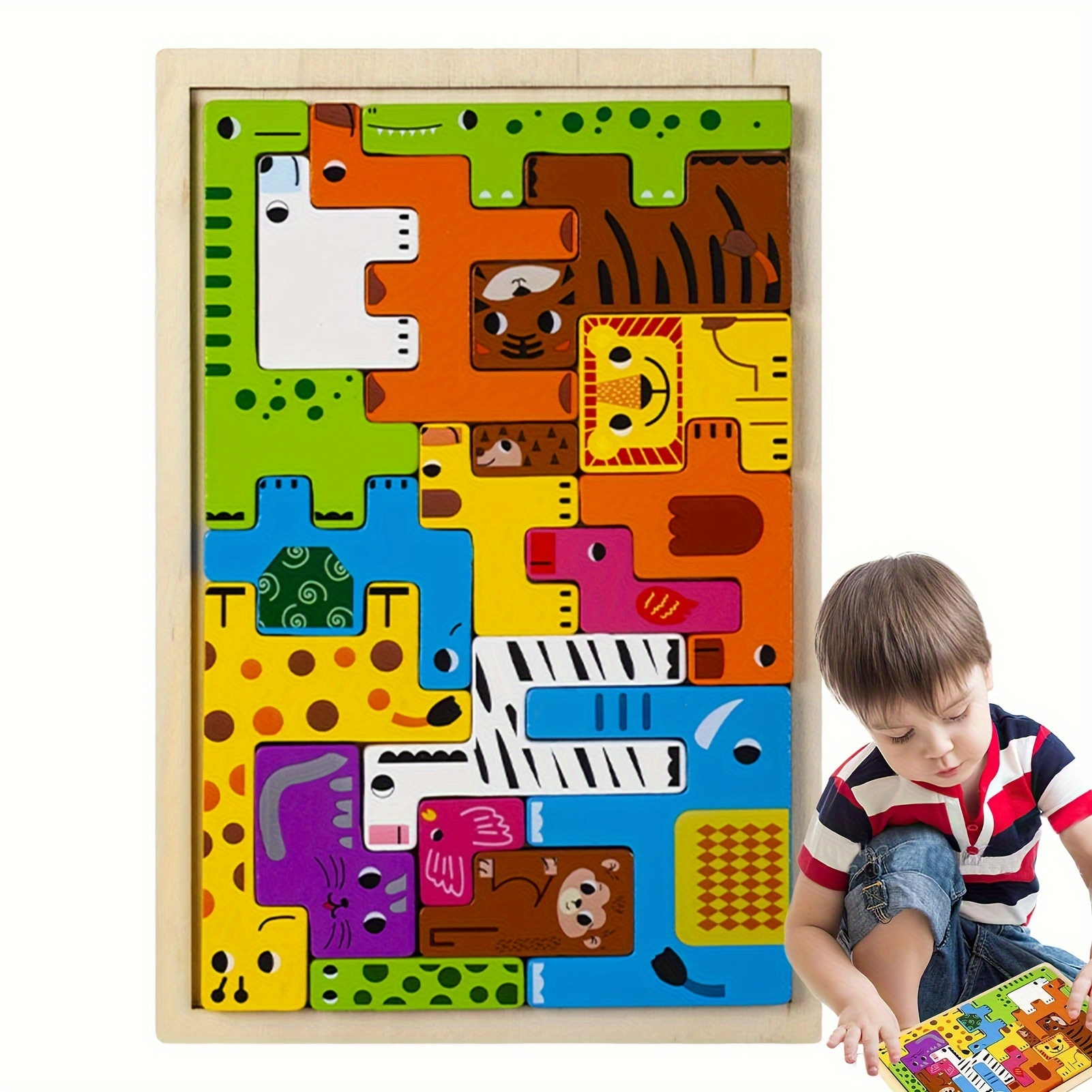 Wooden Block Puzzles For Kids Animal Tangram Puzzle People Sea Animals Vehicles Russian Blocks Game Children's Day