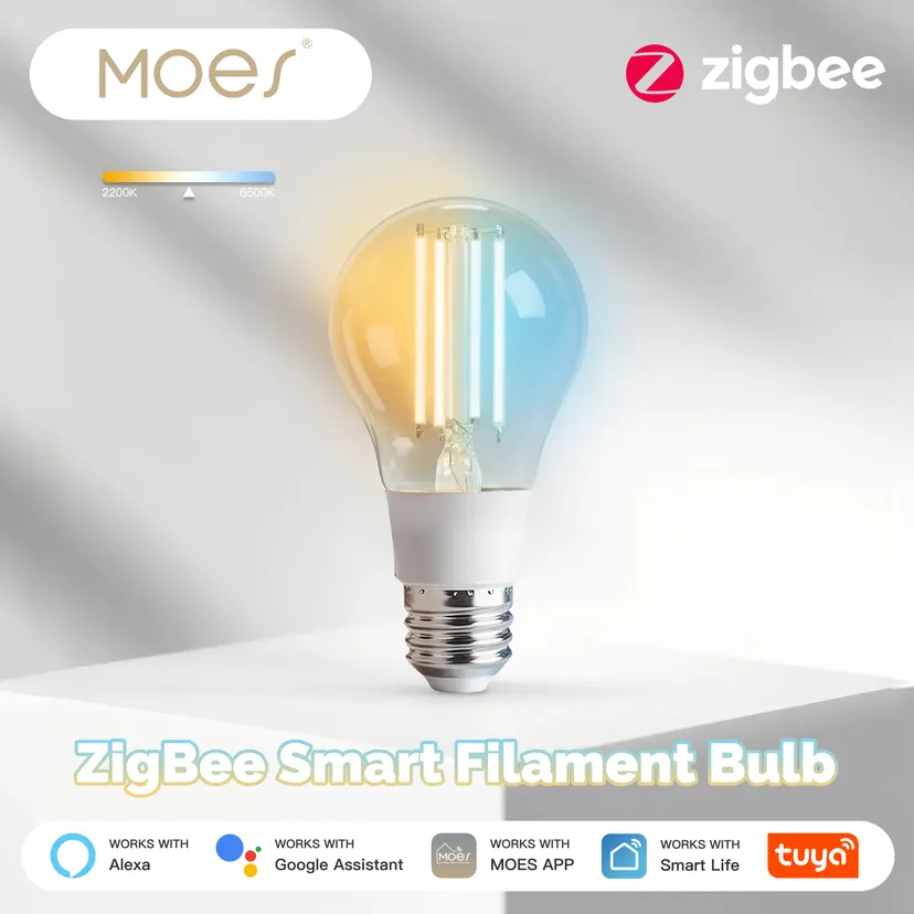 MOES Tuya ZigBee Smart LED Filament Bulb Light Lamp Dimmable Lighting E27 7W Work With Alexa Home Voice Remote Control lightify