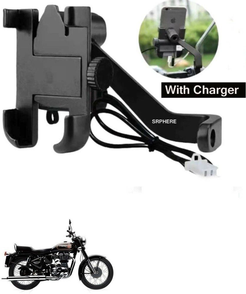 360 Degree Rotating Mirror Cradle Stand for Bicycle, Motorcycle, Scooty Fits All Smartphones (Black)