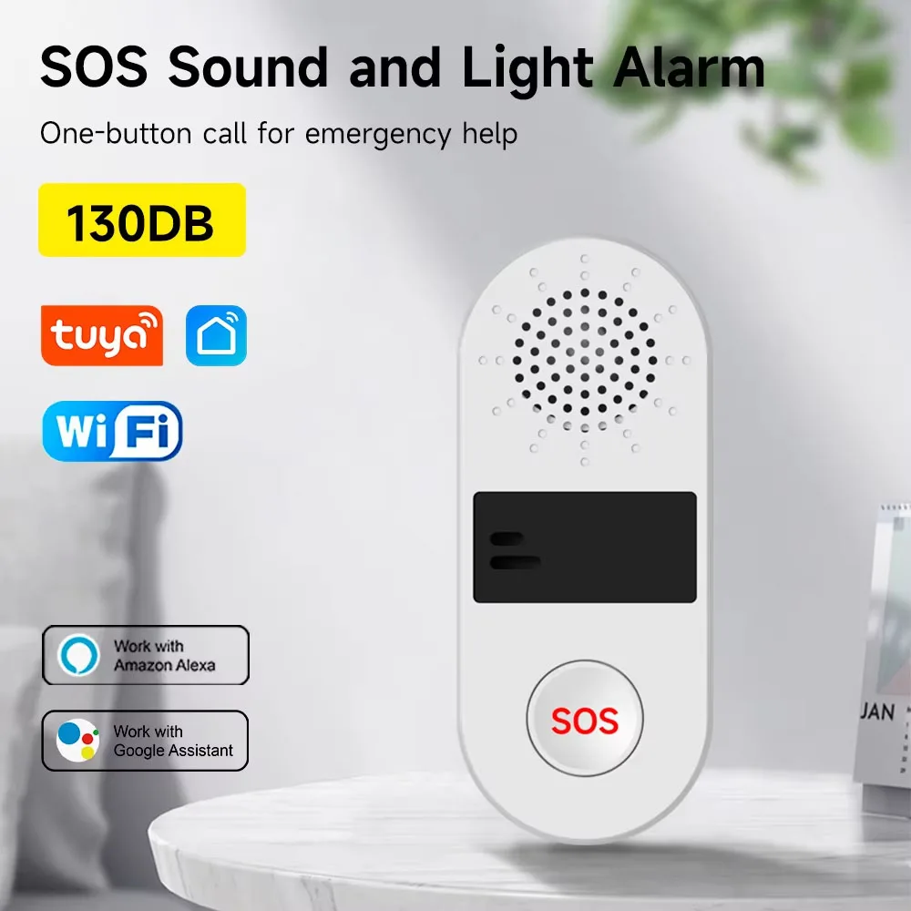 Tuya Wifi Alarm Security SOS Alarm Wireless 130dB Sound System Smart Voice Alarm with Light APP Remote Control Smart Life Devic