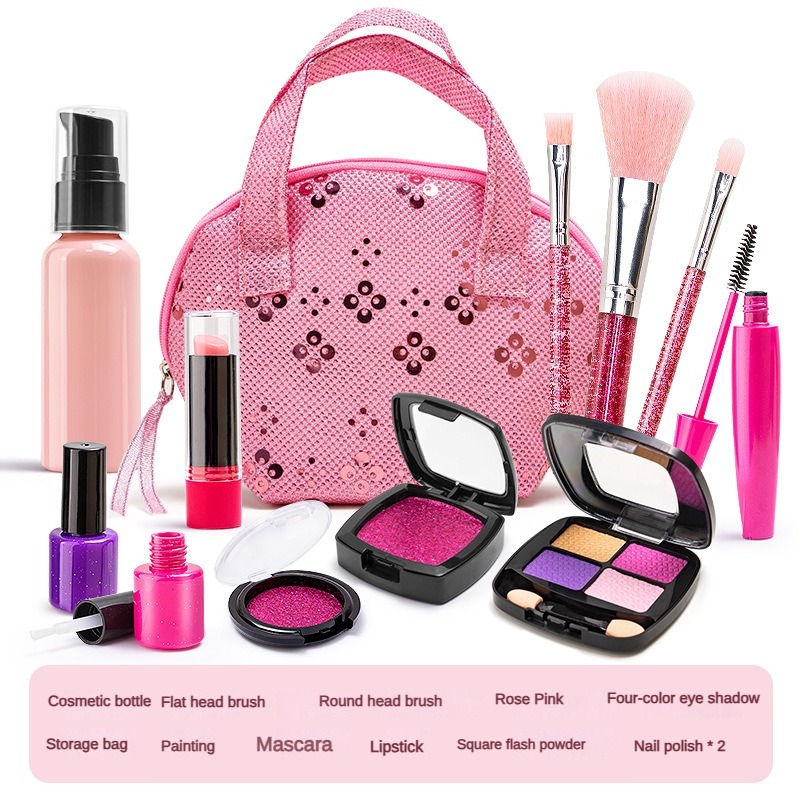 Pretend Play Makeup Kit Girls Realistic Eye Shadow Set Non-Toxic Role Play Toy with Cosmetic Bag ONLY Models CAN NOT Use