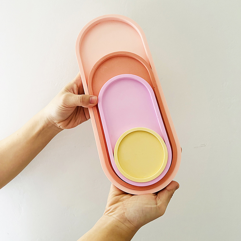 Oval Storage Tray Silicone Mold DIY Large Round Resin Plaster Dish Coaster Casting Molds Planter Base Gypsum Concrete Molds