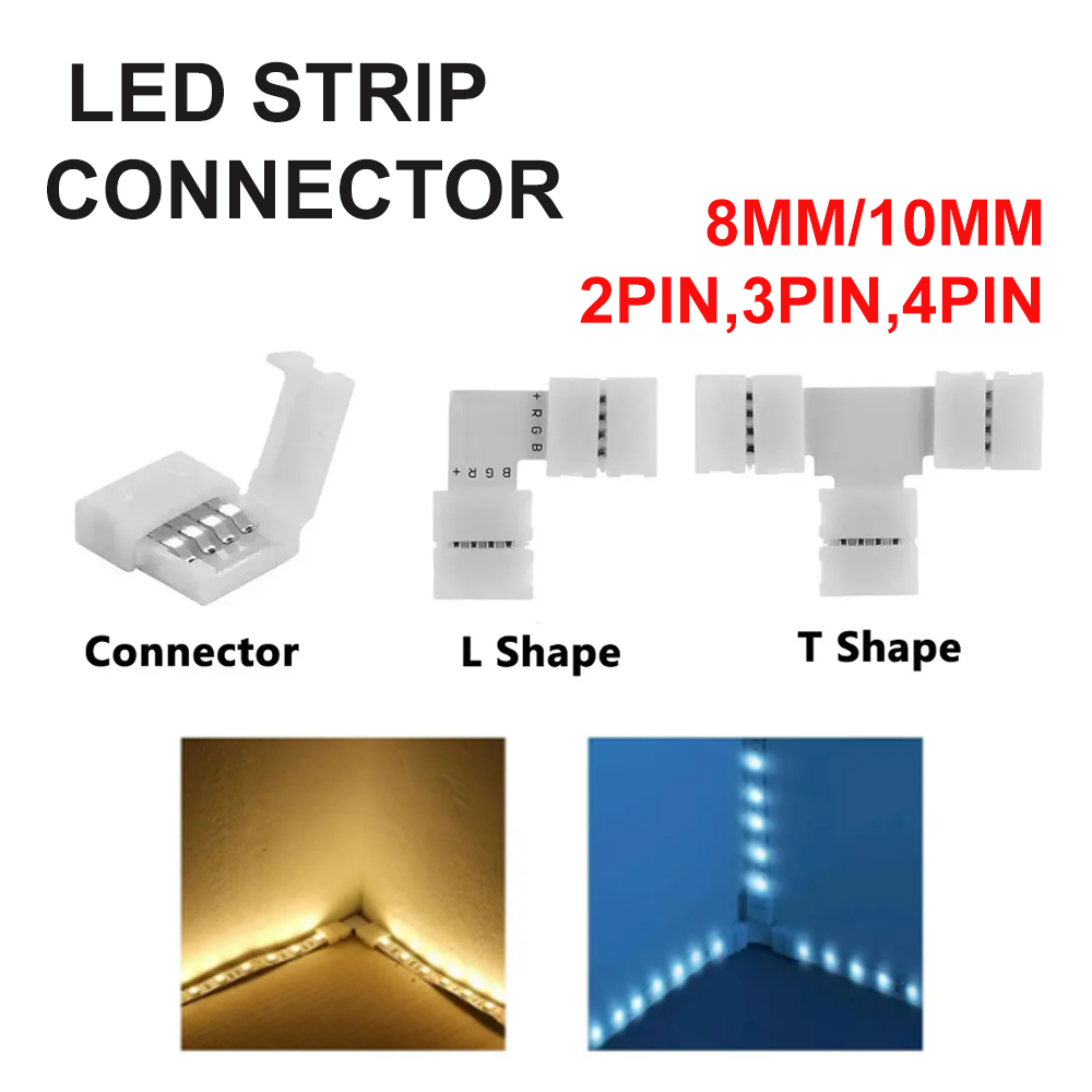 5PCS Free Soldering LED Connector 2 Pin 3 Pin 4 Pin 5PIN T/L/X Shape Corner Connector 8/10MM for RGB SMD 5050 2835 Strip Light