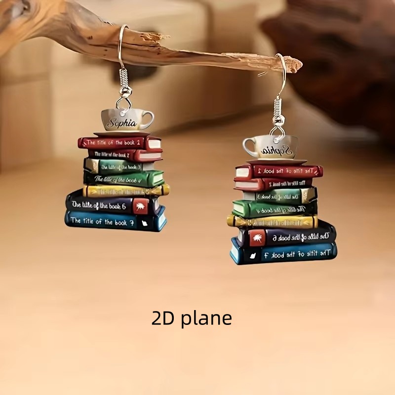 1 pair of school season back-to-school season books 2D flat acrylic earrings literary creative design all-match girl student ear