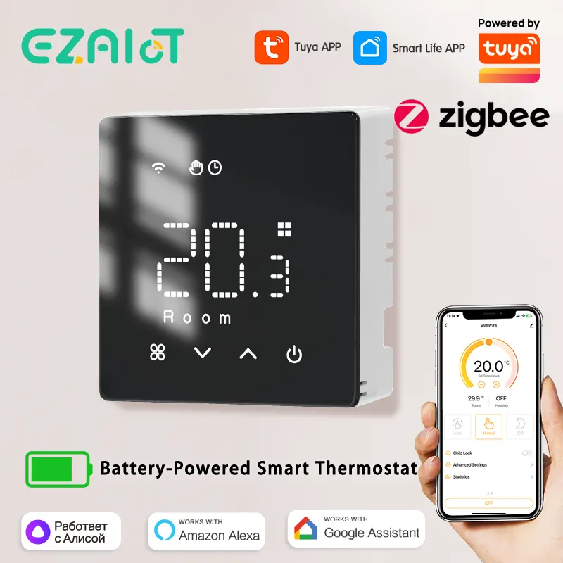 Tuya Zigbee Smart Wireless Gas Boiler Thermostat Daily Programmable Battery Powered Temperature Controller Alexa Home
