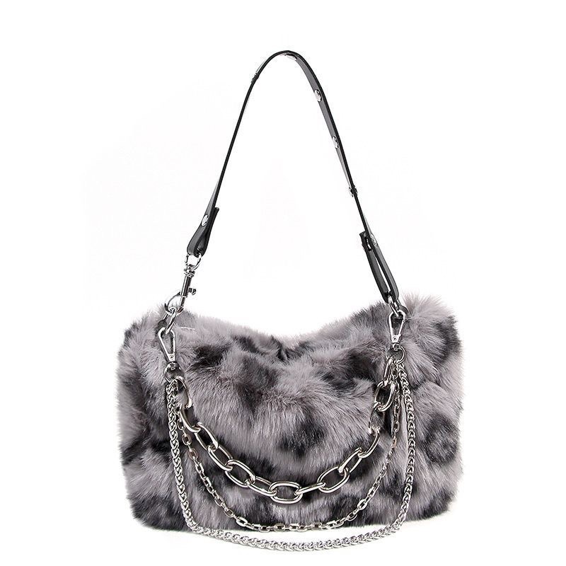 1pc Leopard Print Bag Underarm Bag Plush Bag for Women in Autumn and Winter Versatile Fur High-end Chain Bag Daily Matching