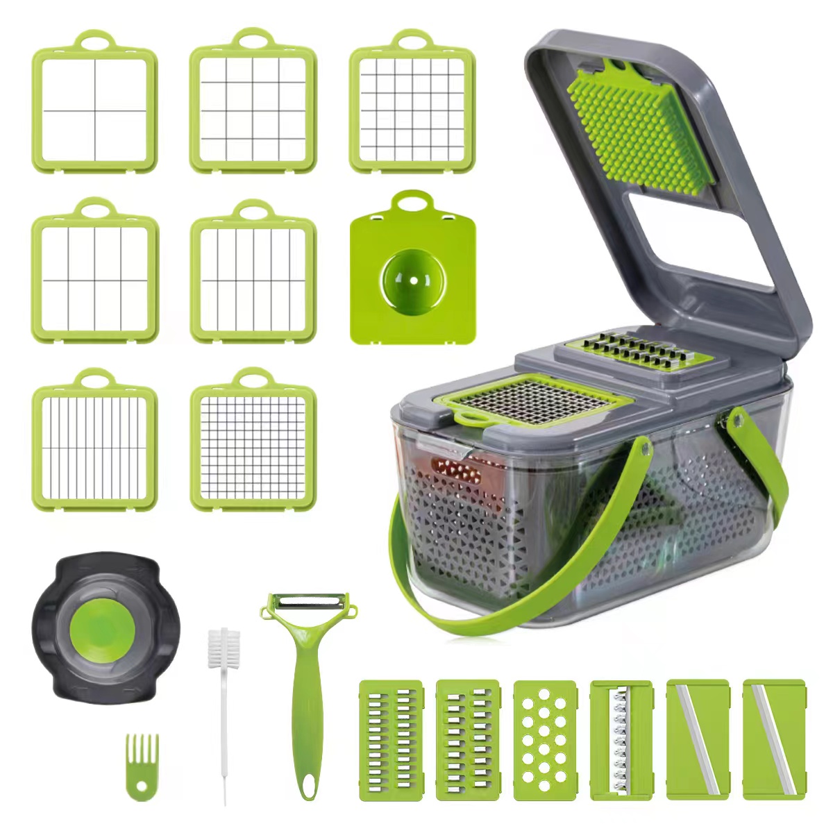 1 set, 22PCS, high-quality ABS vegetable chopper, multifunctional fruit slicer, manual food grinder, vegetable slicer, container