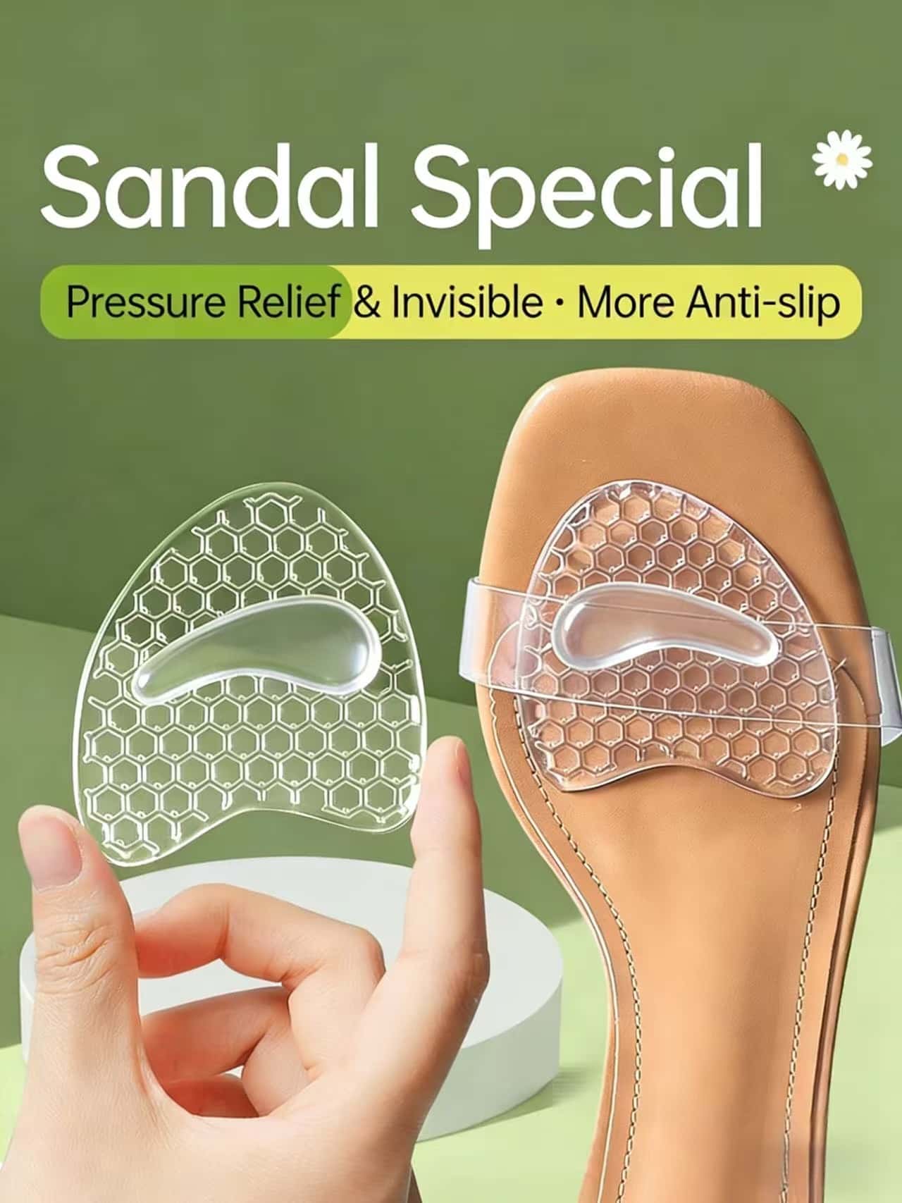 1 Pair of Women's Honeycomb-Shaped Non-Slip Cooling Forefoot Pads, Shock-Absorbing Soft and Elastic Invisible Cushioning Pads, Comfortable and Easy to Apply, Suitable for High Heels, Sandals, and Casual Shoes