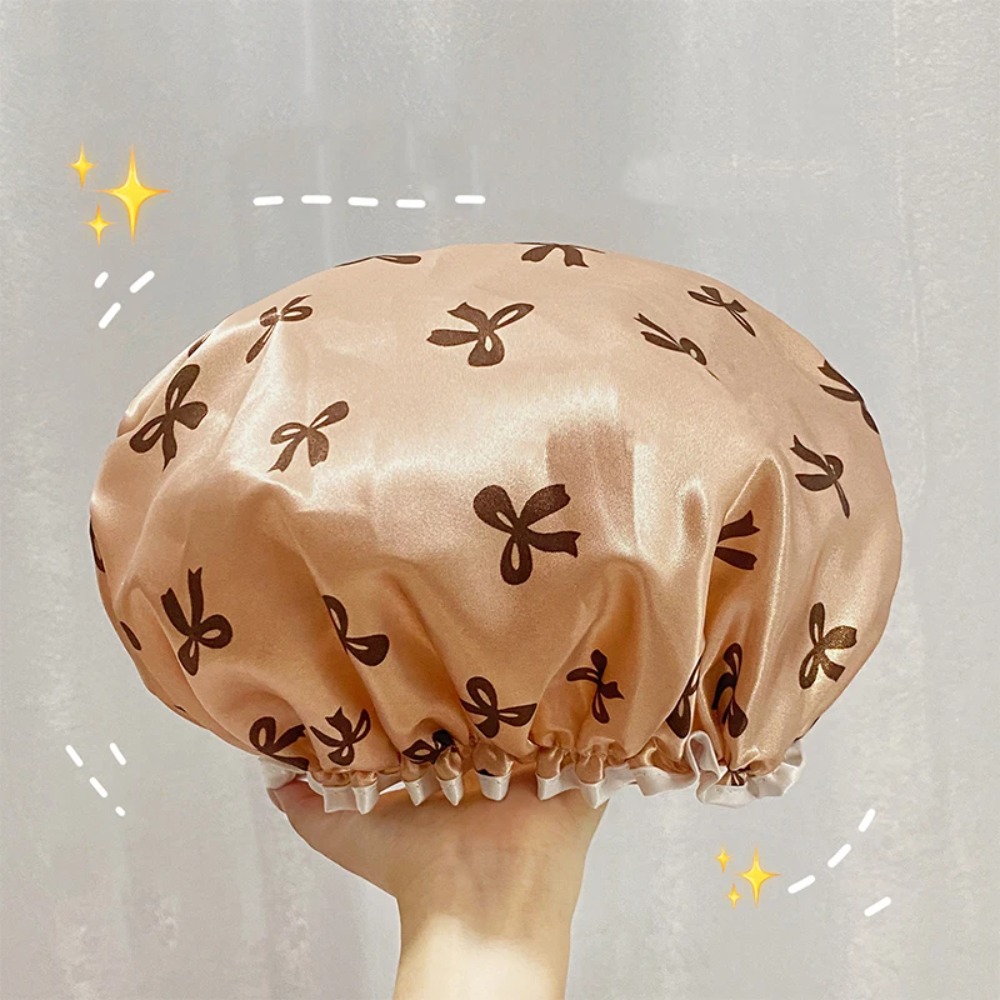 1PC Double Layer Shower Cap Waterproof Reusable Printed Bath Hair Bonnet for Women Ladies Spa Salon Home Travel Use