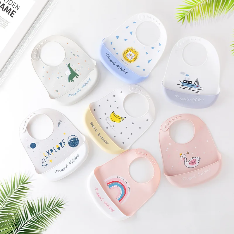 1pc Animal Cartoon Silicone Waterproof Bib Food Grade BPA&PVC Free Silicone Soft Baby Bib Adjustable Easy Wash and Clean