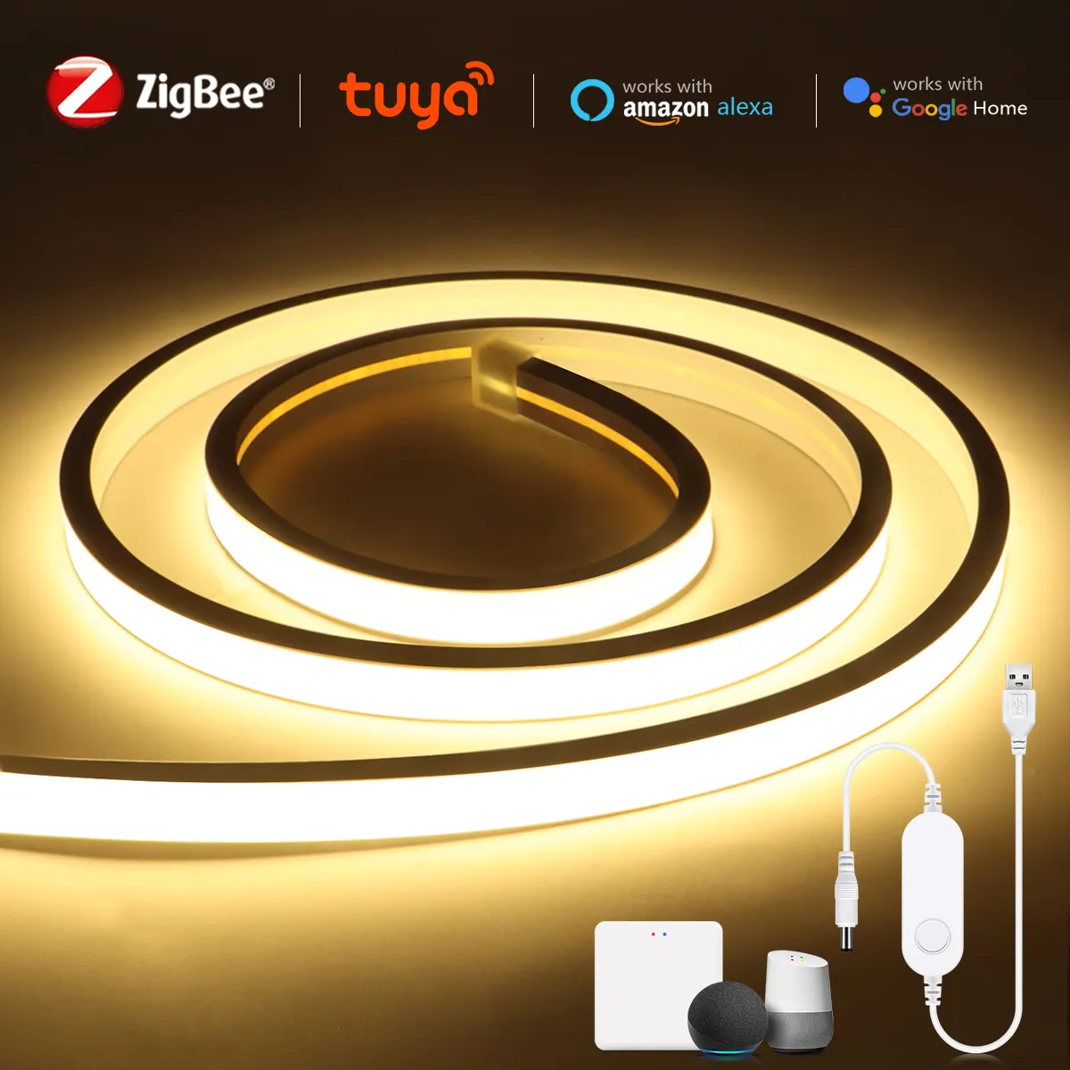 Smart ZigBee 3.0 USB 5V COB LED Strip Neon Light Work with Tuya HUB Bridge Echo Plus APP/Alexa Voice Control Ambiance Wifi Lamp - image 1
