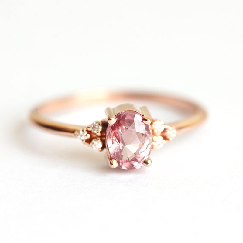 Huitan Romantic Pink AAA Cubic Zircon Stone Princess Rings With Rose Gold Color Engagement Accessories Tiny Delicate Rings