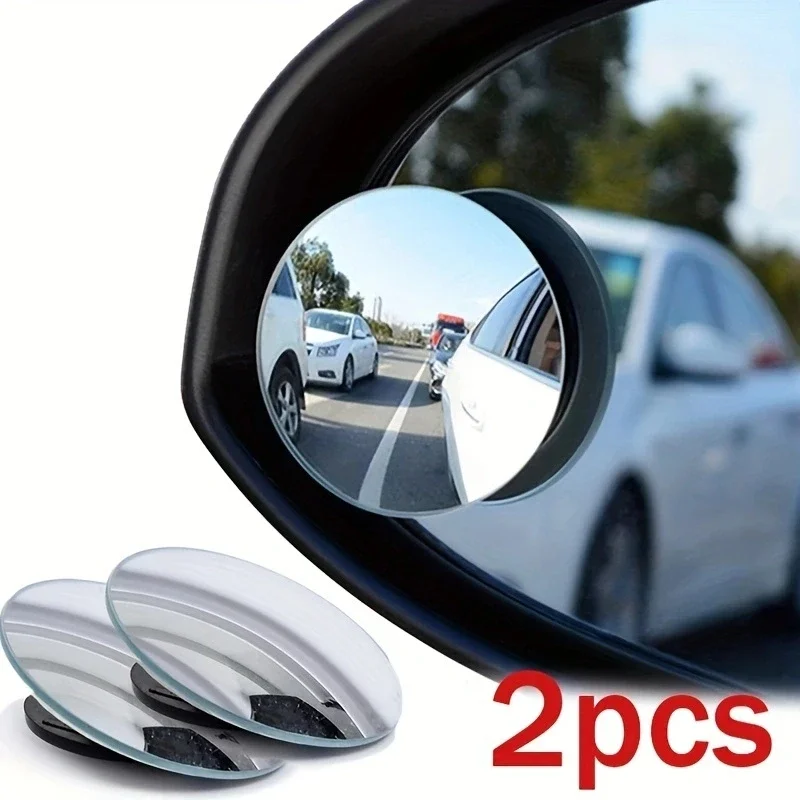 2PCS Round Frame Convex Blind Spot Mirror Safety Driving Wide Angle 360 Degree Adjustable Clear Rearview Mirror
