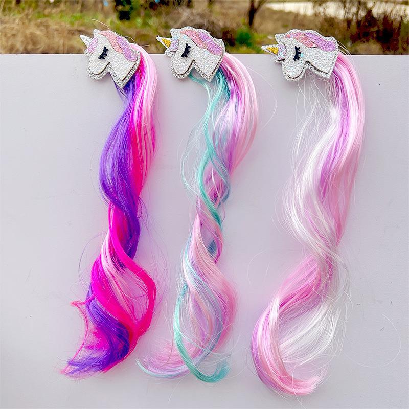 3PCS Colorful Unicorn Hairpins with Curly Hair Accessories for Girl Birthday Parties and Stage Performances Durable Design