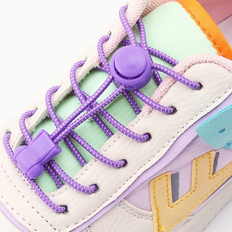 2 Pair Quick-On/Off Metal Buckle Shoelace round Elastic No-Tie Shoe Laces for Children & Adults Sneakers