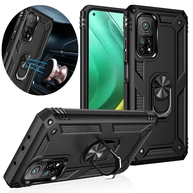 For Mi 10T Pro Luxury Armor Shockproof Phone Cases for Mi 11T 12T 13T 14T Pro Car Magnetic Ring Silicone Bumper Case