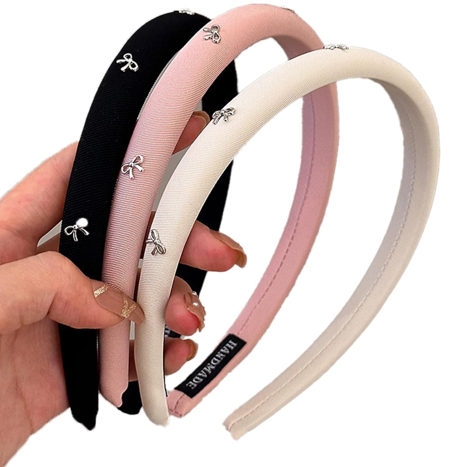 1PC Generic Women's Headband Set, 3 Pieces, White, Pink, Black, with Bow Accents