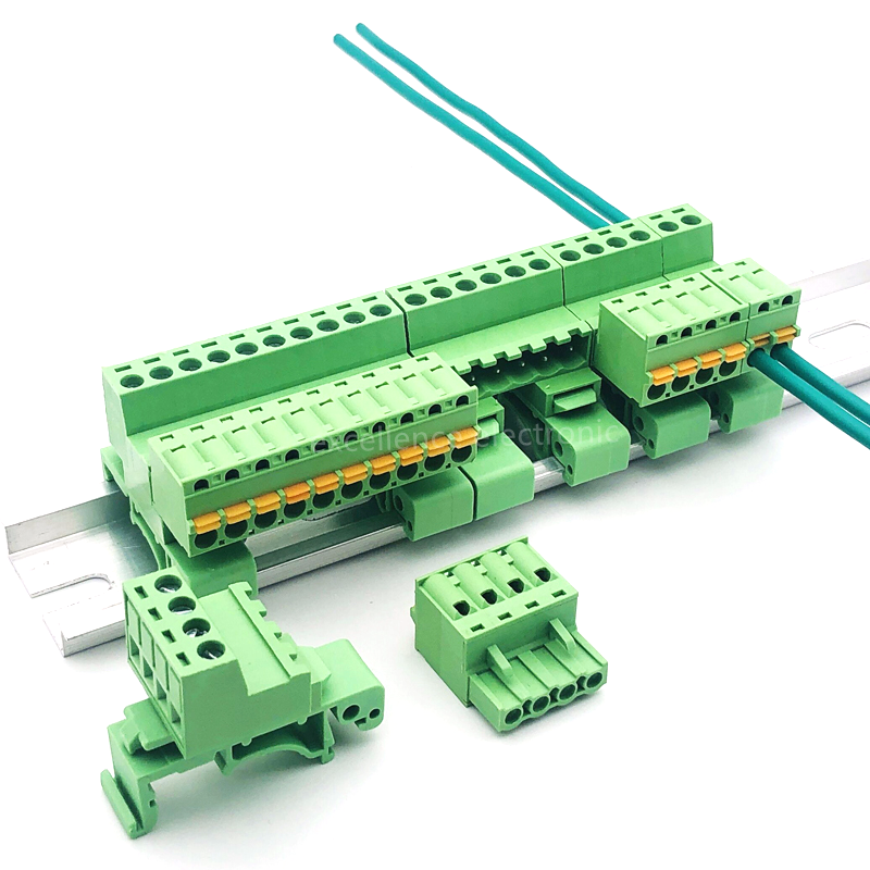 1set 5.08mm Rail Mounted Plug-in Terminal Block Connector 2PIN 3PIN 4PIN 5PIN 6PIN 7P 8P Screw Free Guide Rail Docking KD Plug