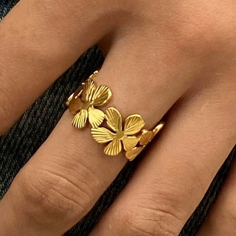 Stainless Steel Flower Open Rings for Women Exquisite Vintage Floral Joint Ring Sweet Romantic Cute Versatile Jewelry Gift 2025 pen gpt