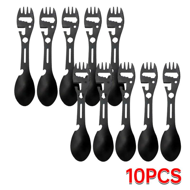 Camping Utensils Set Stainless Steel Outdoor Survival Gear 5 in 1 Tableware Travel Hiking Cutlery Fork Spoon Opener pen gpt