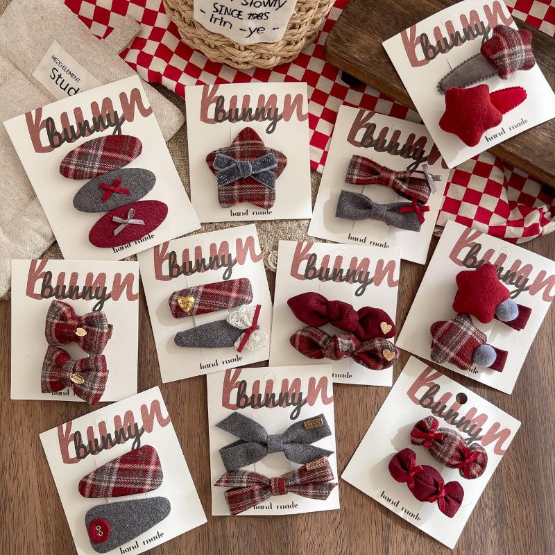 2/3Pcs Korean Style Bow Clips Set Of Plaid Hair Barrettes For Women Girls Academic Fashion Hairpin Headwear〔CC55〕