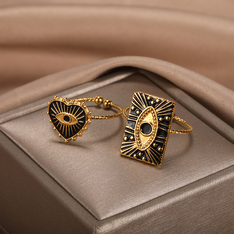 Turkish Lucky Blue Evil Eye Rings For Women Gold Color Stainless Steel Open Ring Fashion Wedding Couple Jewelry