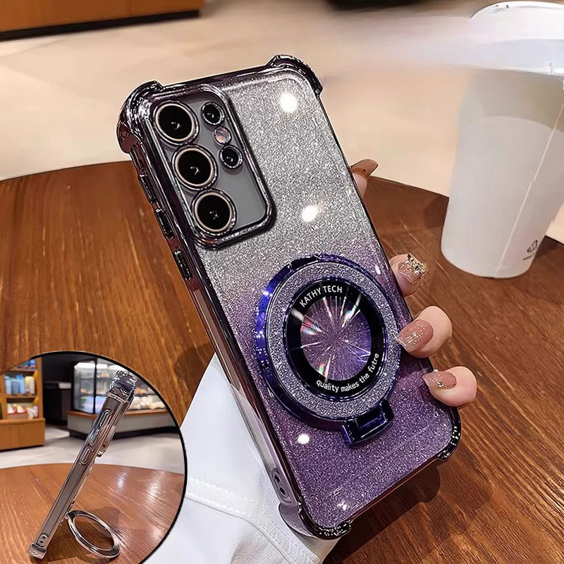 Luxury Glitter Bracket Case For S25FE Edge S24 S23 Ultra Plus A57/37/27/17/07 56/36/26/16/06 55/35/25/15/05S TPU Cover