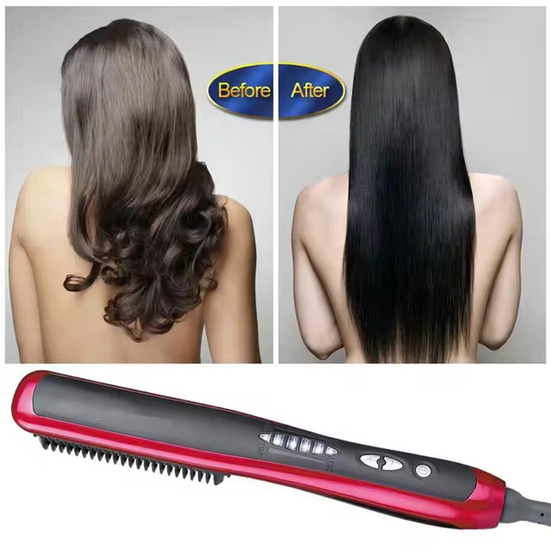 Hair & Beard Straightener Ionic Ceramic Hot Comb Electric Straighten Curling Hair Brush Negative Ion Anti-scalding Styling Tool