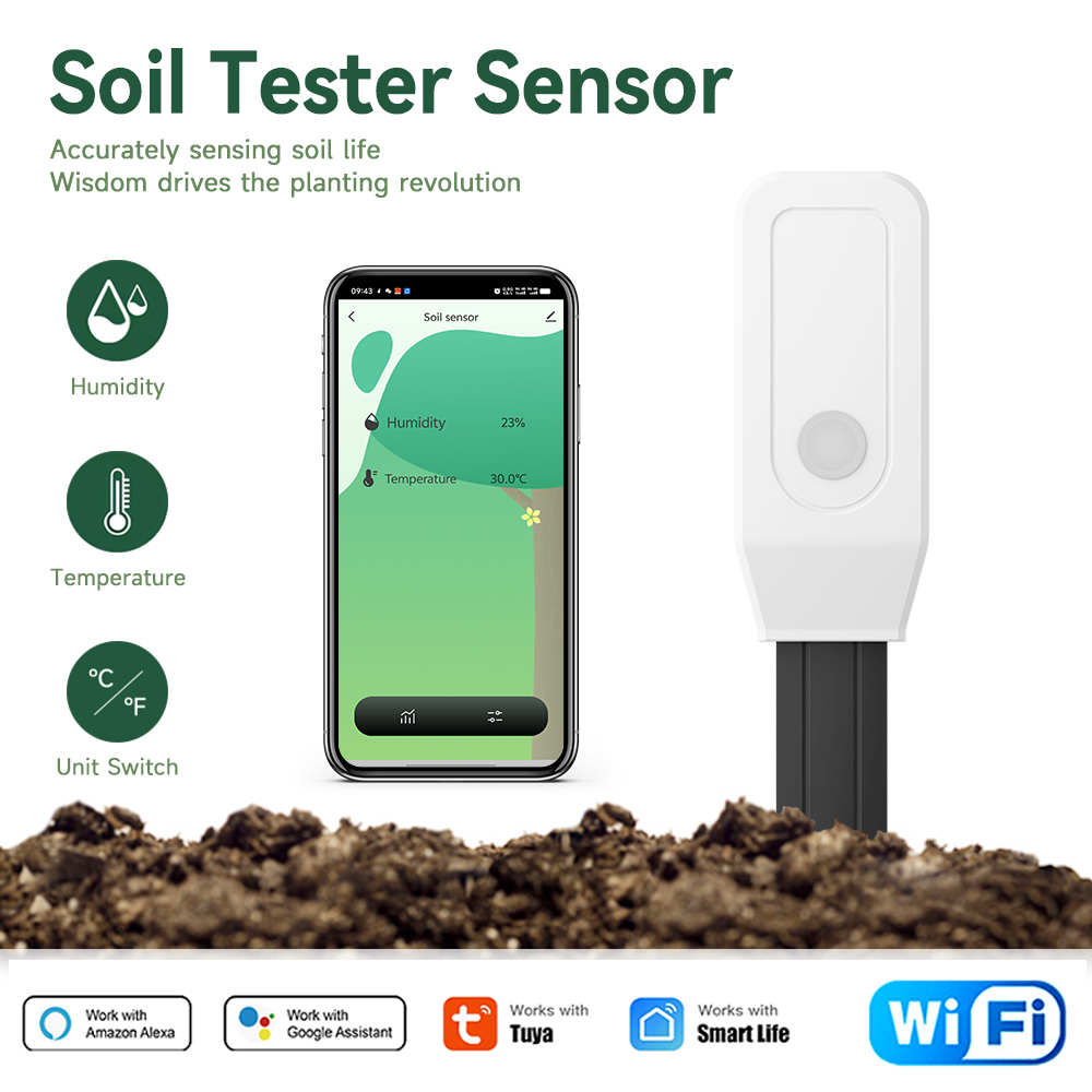 Tuya Wif Smart Soil Moisture Tester Thermometer Hygrometer Gardens Farms Lawns Plants Flowers Digital Monitor Gardening Tool