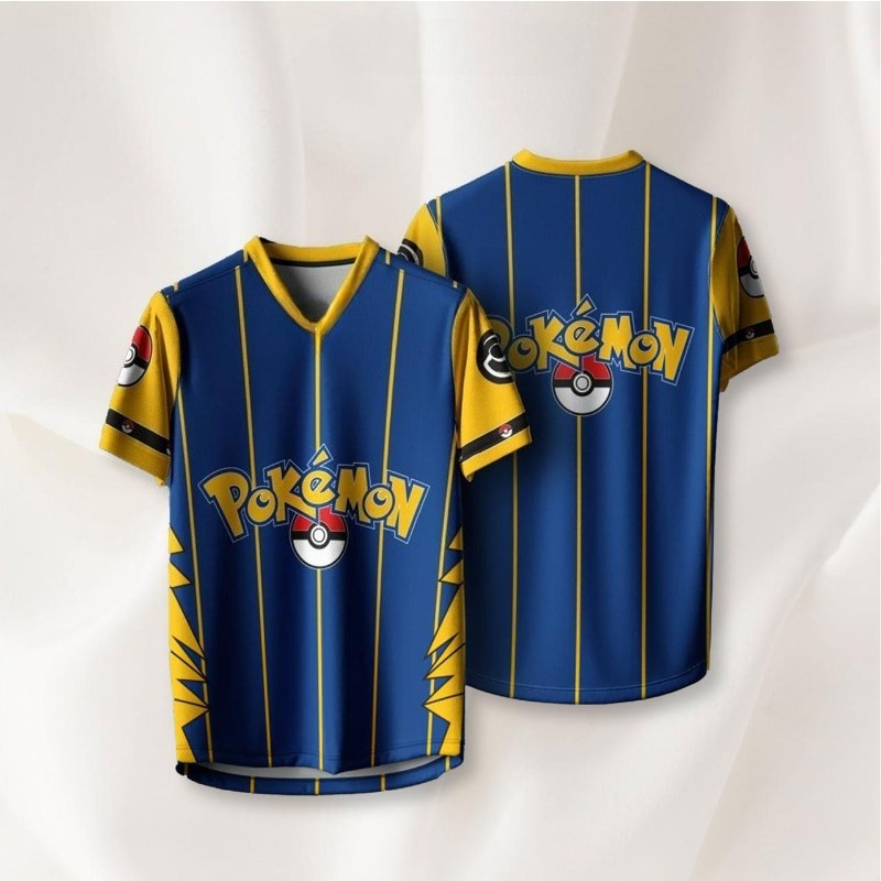 2026 New Men's Pokémon Poké Ball Striped Pattern 3D Printed V-Neck Sports Jersey Tee Stylish Casual Wear for Game Fans Y2k Tops